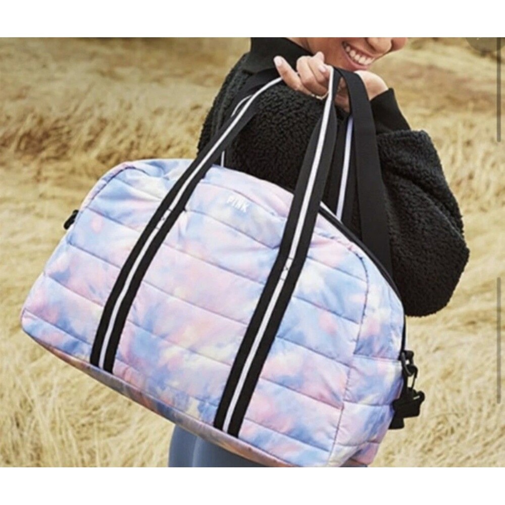 Victoria's Secret PINK Duffle Gym Weekend Bag Pink Blue Tie Dye Cloud Print